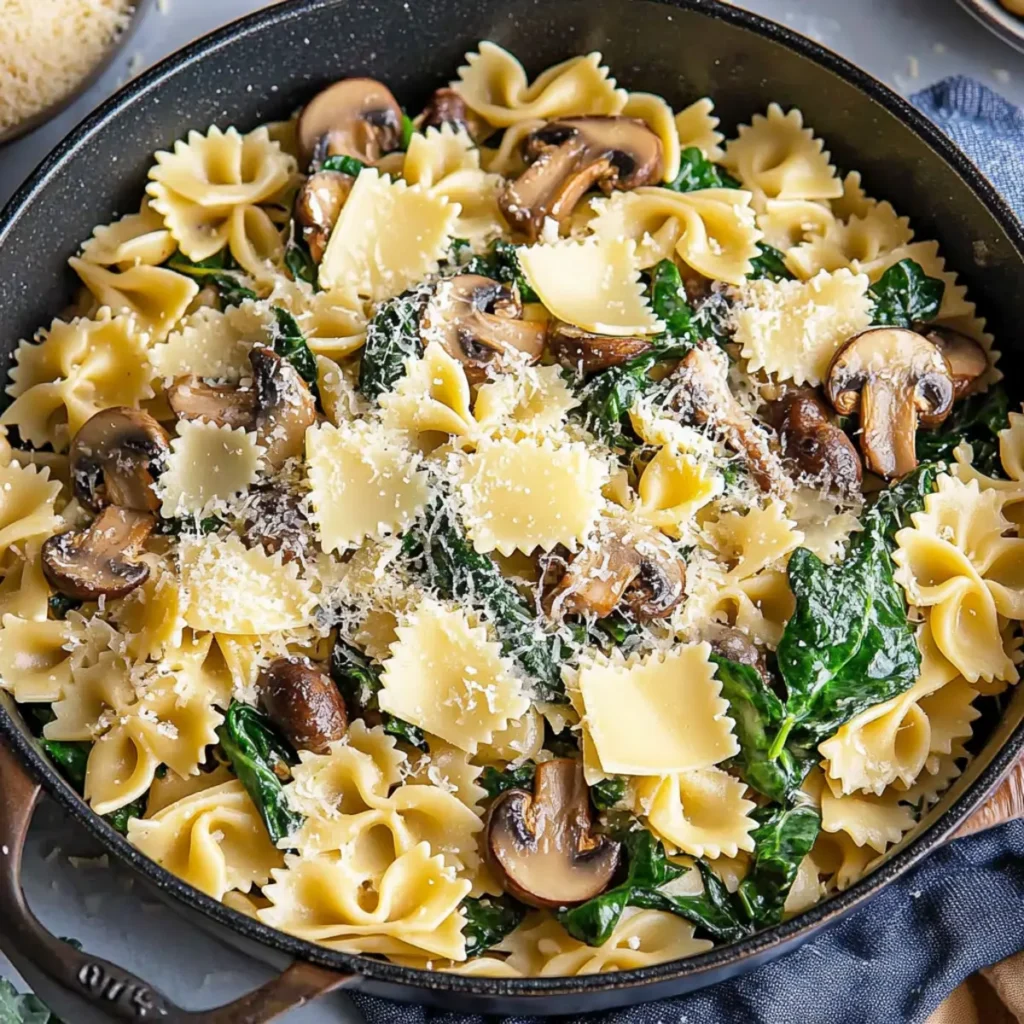 Parmesan Spinach Mushroom Pasta Skillet