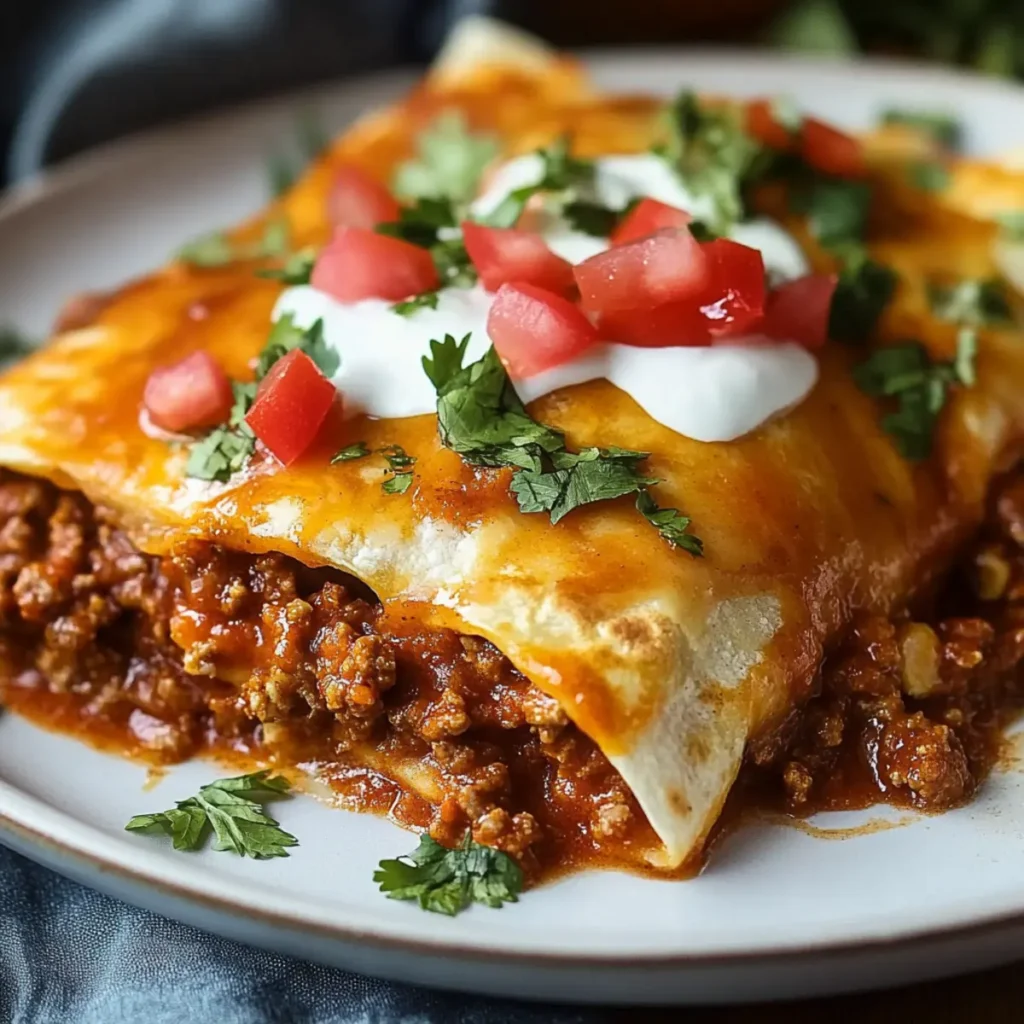 Ground Beef Enchiladas with Red Sauce