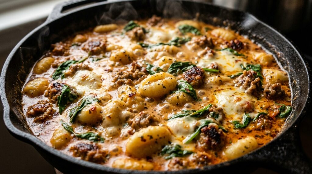 Cozy Creamy Tuscan Sausage and Gnocchi Skillet Hero